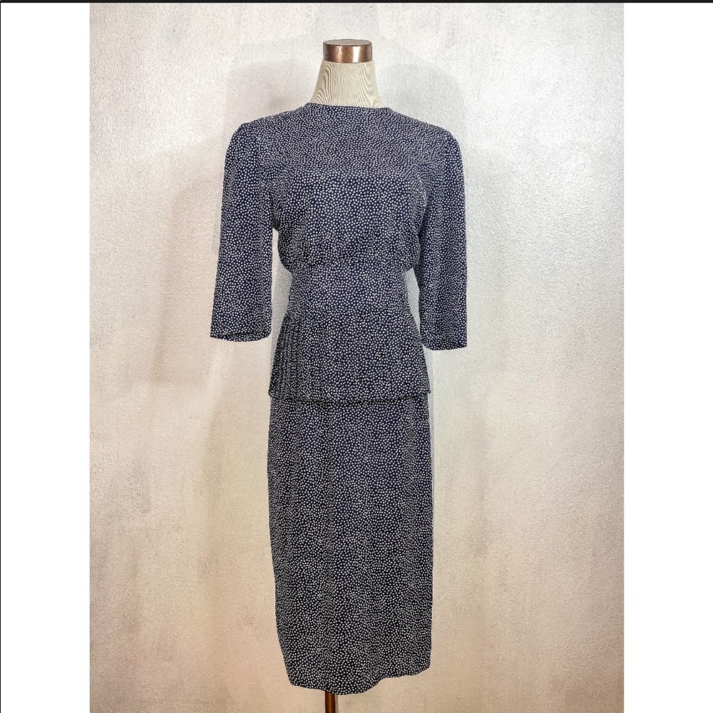 80’s does 40’s Navy Peplum Dress